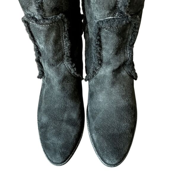 Gucci GG Monogram Web Black Suede Knee High Boots Size 7 Wedge Heel 14" Shaft - Picture 4 of 11